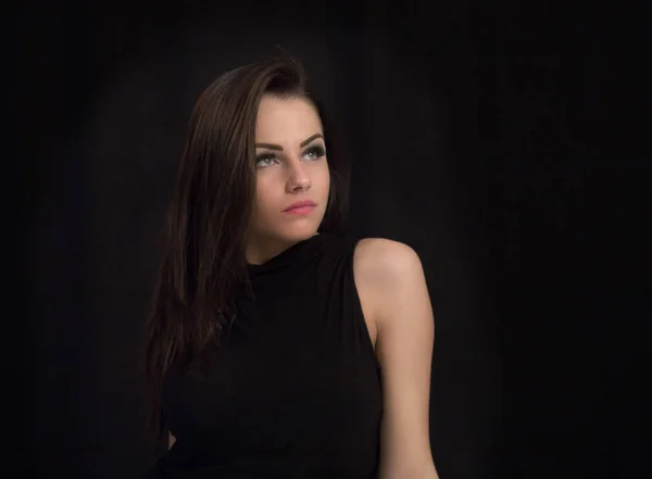 Mode Närbild Porträtt Ung Sexig Vacker Brunett Kvinna Med Professionell — Stockfoto