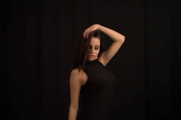 Mode Close Portret Van Jonge Sexy Mooie Brunette Vrouw Met — Stockfoto