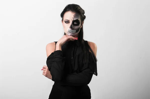 Portrait Young Woman Painted Skull Face — Stock Photo, Image