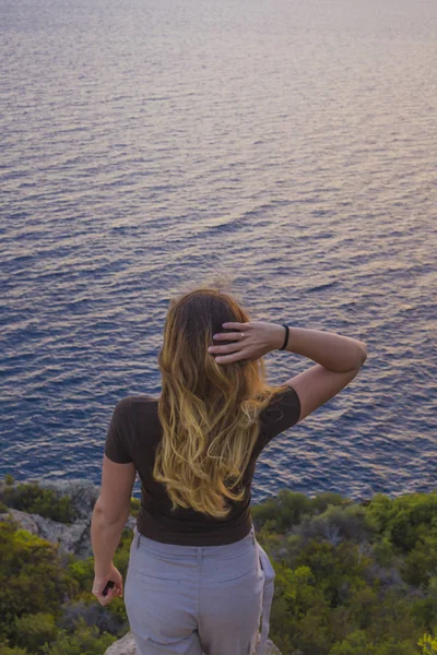 woman travel in greece.Nikiti, Sithonia, Chalkidiki Peninsula, Greece