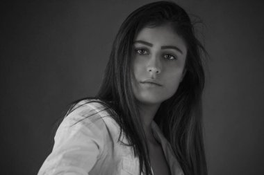 black and white portrait of young beautiful girl 