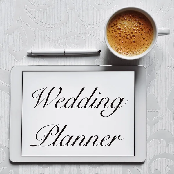 Text wedding planner in a tablet computer — Stock Photo, Image