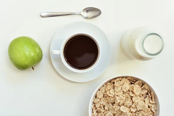 Apfel, Kaffee und Müsli — Stockfoto