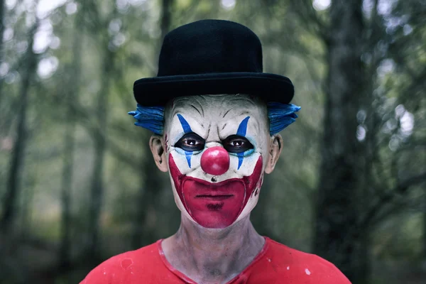 Scary evil clown in the woods Royalty Free Stock Photos