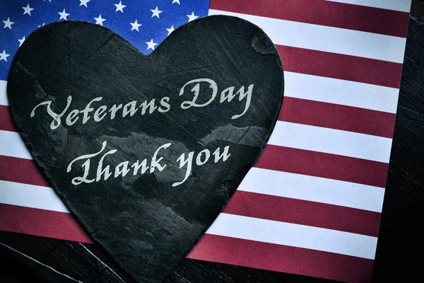 Text veterans day, thank you and the flag of the US — Stock Photo, Image