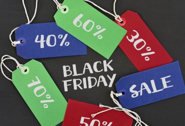 metin black friday ve etiketleri farklı yüzdelerle