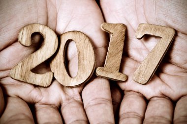Yeni yıl, bir adam elinde olarak 2017