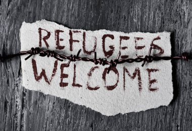barbed wire and text refugees welcome clipart