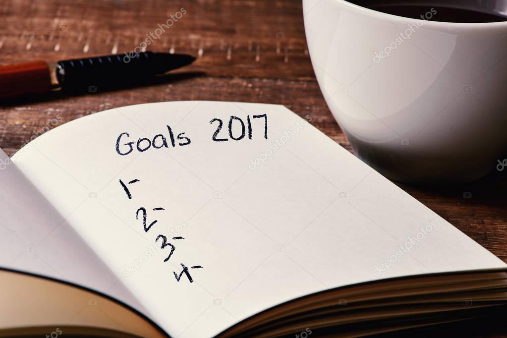 notebook with a blank list of goals for 2017