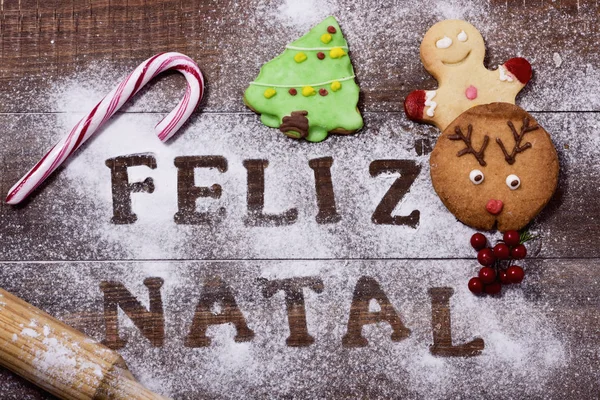 Text feliz natal, frohe Weihnachten auf portugiesisch — Stockfoto
