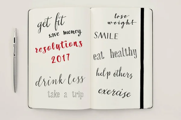 List of resolutions for 2017 in a notebook — Stock Photo, Image