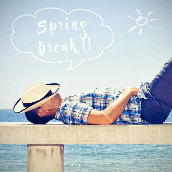 Man napping and text spring break — Stock Photo, Image