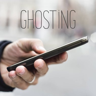 man with smartphone and text ghosting clipart