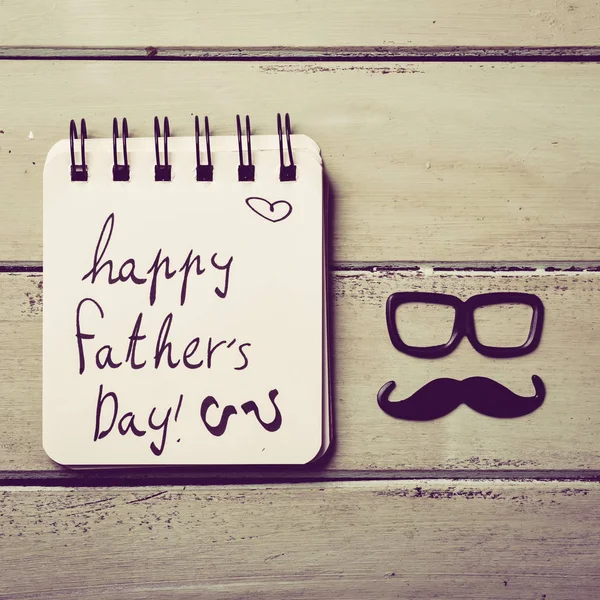 Eyeglasses, mustache and text happy fathers day — Stock Photo, Image