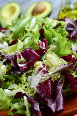 yeşil salata avokado ve zeytin yağı ile