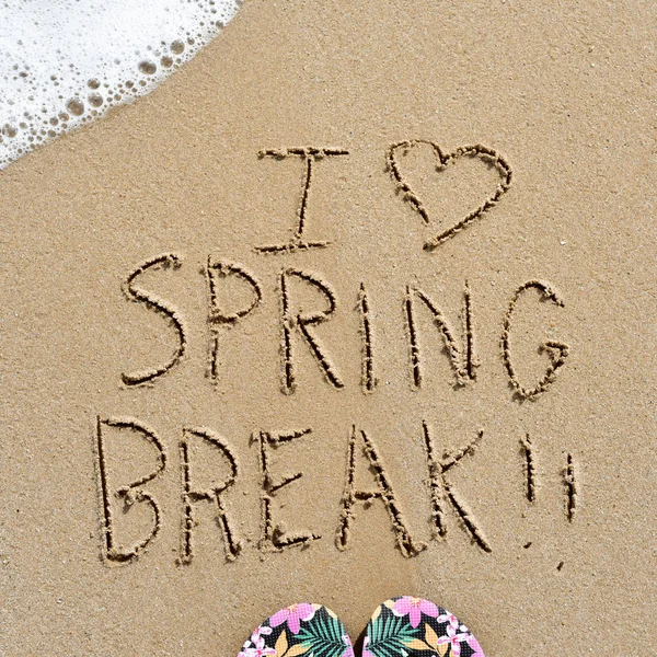 Text I love spring break in the sand — Stock Photo, Image