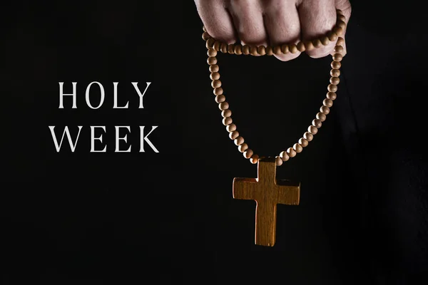 Text Holy Week and man with a rosary — Stock Photo, Image