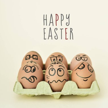 eggs with funny faces and text happy easter clipart