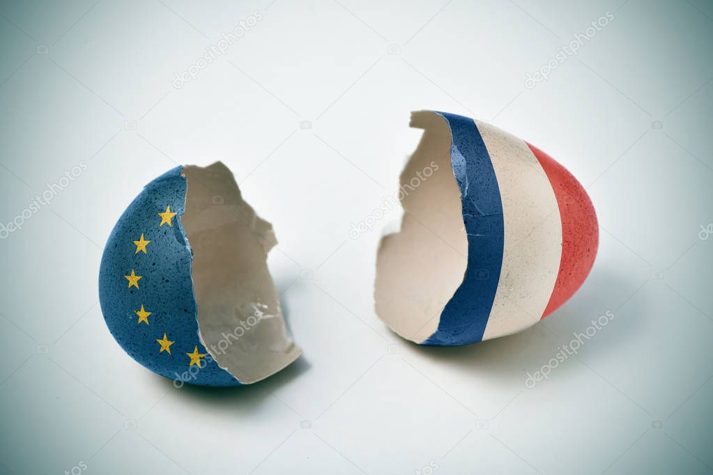 cracked eggshell with European and French flags