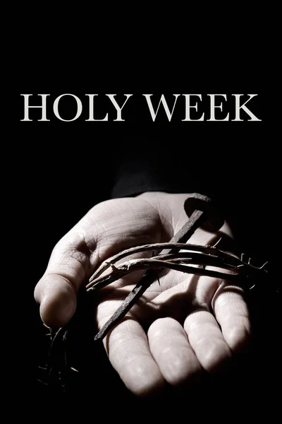 Text holy week, nail and crown of thorns — Stock Photo, Image