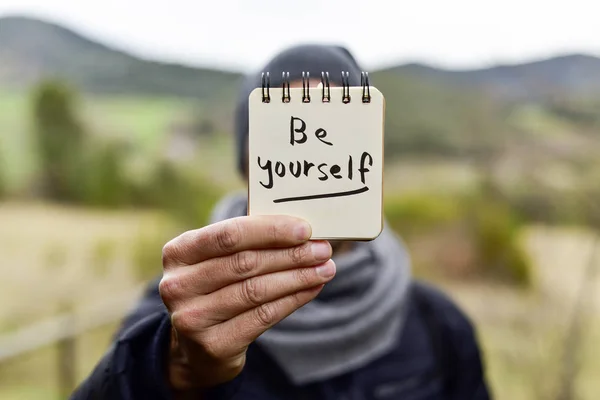 Man and text be yourself — Stock Photo, Image