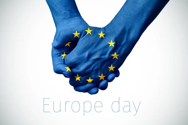 Bandera europea y texto europe day — Foto de Stock