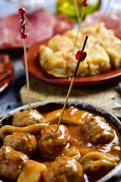 Sortimento de tapas espanholas e carnes frias — Fotografia de Stock