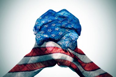 hands patterned with the US flag clipart