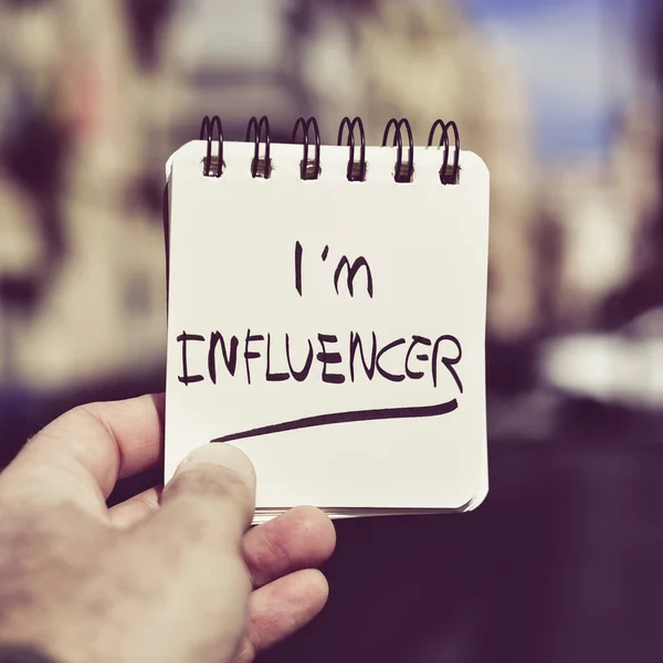 Man and text I am influencer in a note — Stock Photo, Image