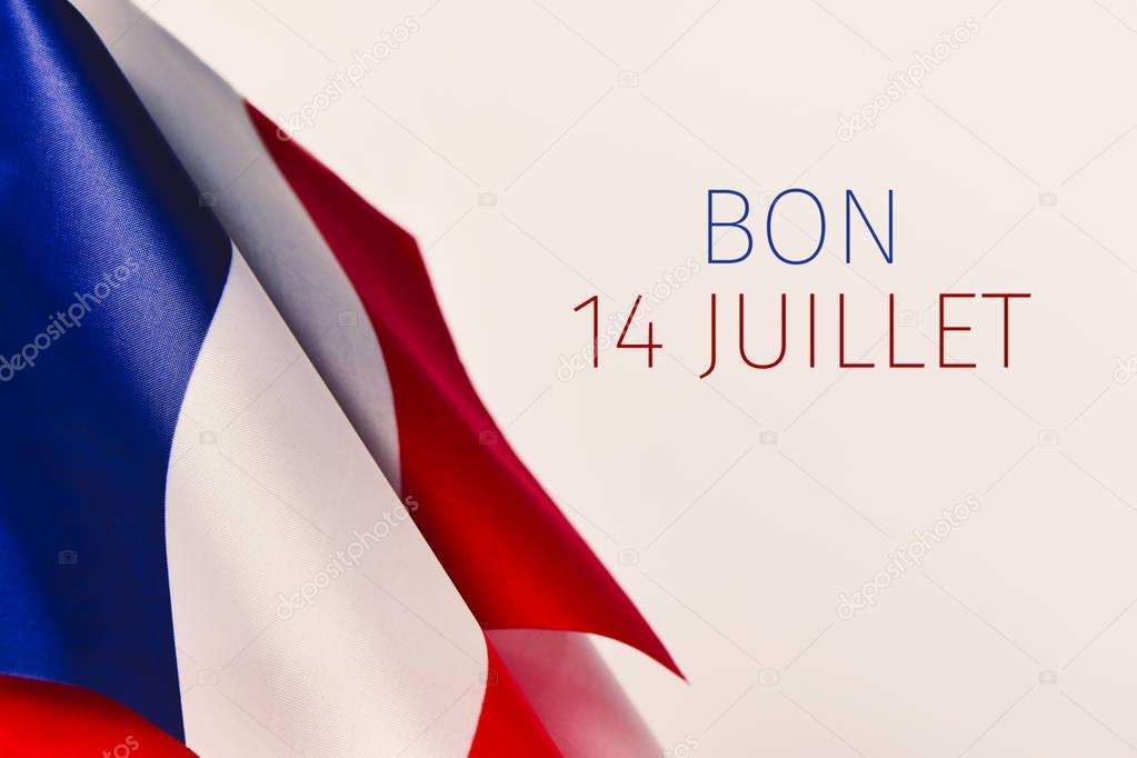 text bon 14 juillet, happy 14 july in French