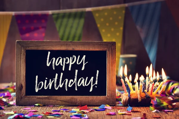 Text happy birthday in a chalkboard — Stock Photo, Image