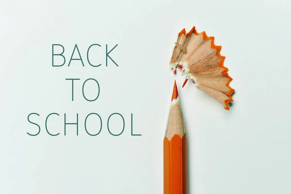 Pencil, shavings and text back to school — Stock Photo, Image