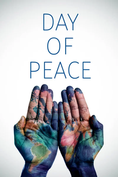 Tekst dzień pokoju i świata mapa, dostarczone przez Nasa — Zdjęcie stockowe