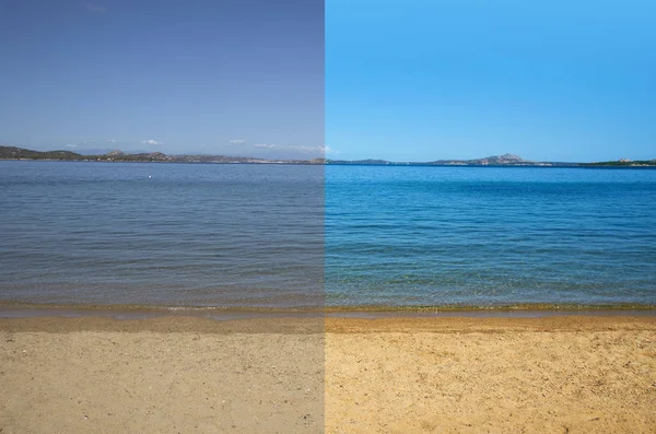 Imagen antes y después del proceso de edición de imágenes —  Fotos de Stock