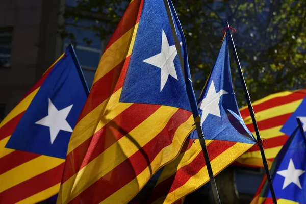 Some estelada, the catalan pro-independence flag — Stock Photo, Image