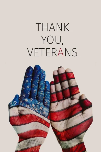 Text tack veteraner och flagga Usa — Stockfoto