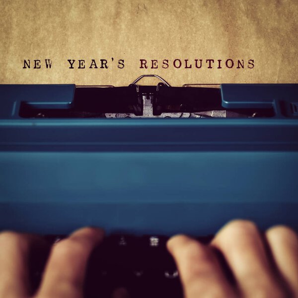 text new years resolutions written with typewriter
