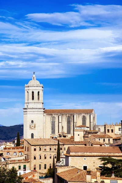 Eski şehir, Girona, İspanya'nın havadan görünümü — Stok fotoğraf