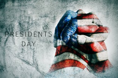 hands with flag of US and text presidents day clipart