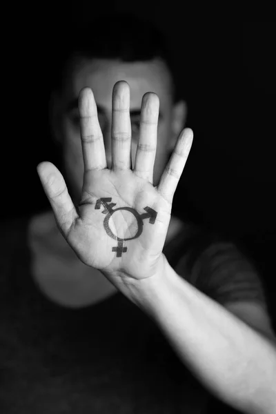 Transgender symbol do dlaně ruky — Stock fotografie