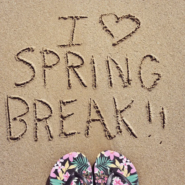 Text I love spring break in the sand — Stock Photo, Image