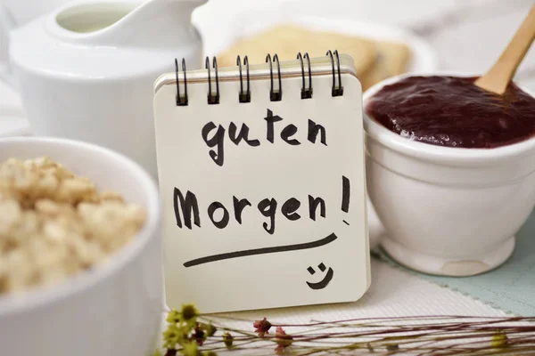 Breakfast and text good morning in german — Stock Photo, Image