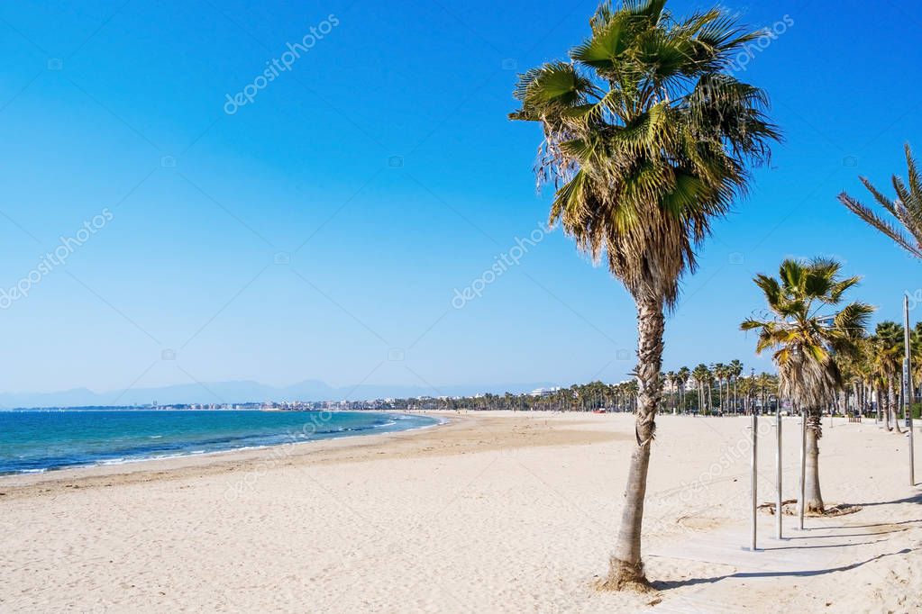 Llevant Beach in Salou, Spain, on a winter day