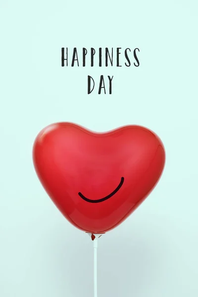 Κόκκινη καρδιά με ένα χαμόγελο και κείμενο ημέρα ευτυχίας — Φωτογραφία Αρχείου
