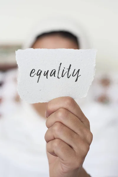 Woman with a hijab and the text equality — Stock Photo, Image