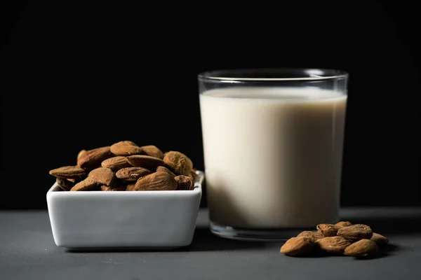 Almonds and almond milk — Stock Photo, Image