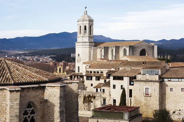 Eski şehir, Girona, İspanya'nın havadan görünümü — Stok fotoğraf