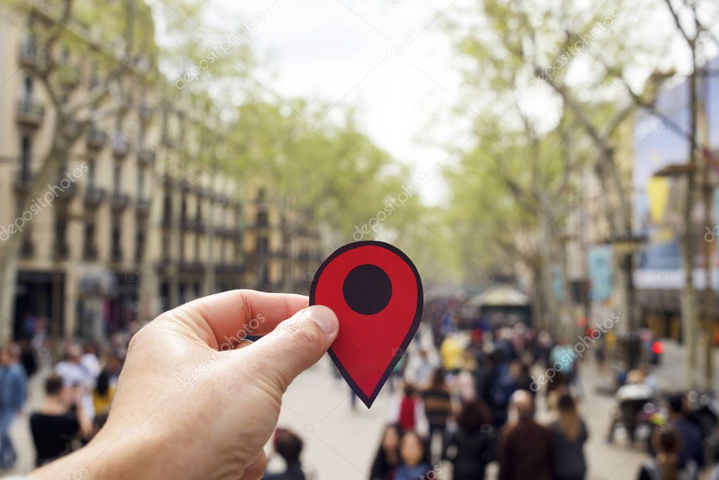man with a red marker in Las Ramblas, Barcelon