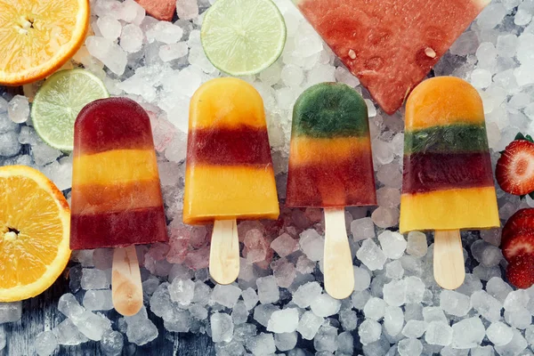 homemade natural ice pops on crushed ice