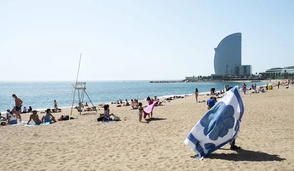 Plaża Barceloneta w Barcelonie, Hiszpania — Zdjęcie stockowe